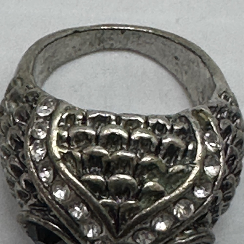 Owl Ring detailed Silver Tone Rhinestone Eyes Statement Ring Size ~5.5 - Picture 8 of 12